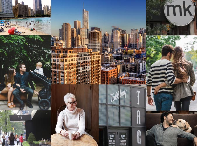 Chicago lifestyle collage with scenery and social images